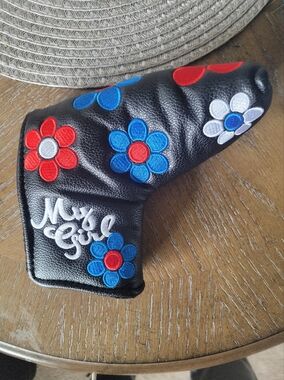 Scotty Cameron Black Putter Headcover with Red, Blue, White Floral Appliqués